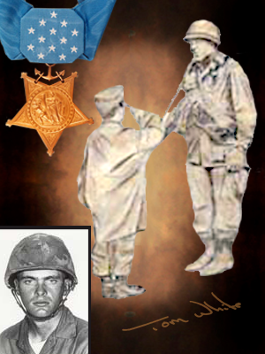 Medal of Honor recipient Kenneth Worley, Monumental life-size bronze statues of Medal of Honor recipients, including Sp5c Clarence E. Sasser, life-size bronze statue of a Gold Star Mom, 40-ft. Brazoria County Ring of Honor in Angleton, Texas; MOH Pfc. Emory L. Bennett, Riverside Park, Cocoa, FL; portrait bronze sculpture of MOH Marine Kenneth Worley.  Created by Tom White, figurative monumental bronze sculptor, public war memorials honoring soldiers, military sculptures - Army, Air Force, Navy, Marines, Coast Guard, historical war memorials, Civil War monuments, Buffalo soldiers, commission a sculpture of a soldier hero, heroic war monuments