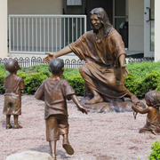 "Christ Our Rock" lifesize monument and tabletop bronze, Tom White, Christian Monumental Bronze Sculptor, Christian sculptures, tabletop Biblical faith-based sculptures, statue of Christ, public monument, Jesus welcomes children statues, Jesus Christ sculptures, statues of Jesus