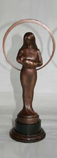 Norinne A. and Raymond E. Ruddy Memorial Life Prizes Award Trophy created by figurative bronze sculptor, Tom White, for Raymond B. and Marilyn A. Ruddy, long-time pro-life philanthropists - an initiative of the Gerard Health Foundation. Statue of a mother cherishing the life of her baby.  Award given to those who do the most to promote the cause of life and against abortion bi-annually in Washington, DC., statue of mother and baby, mother and child sculpture, pro-life award trophy